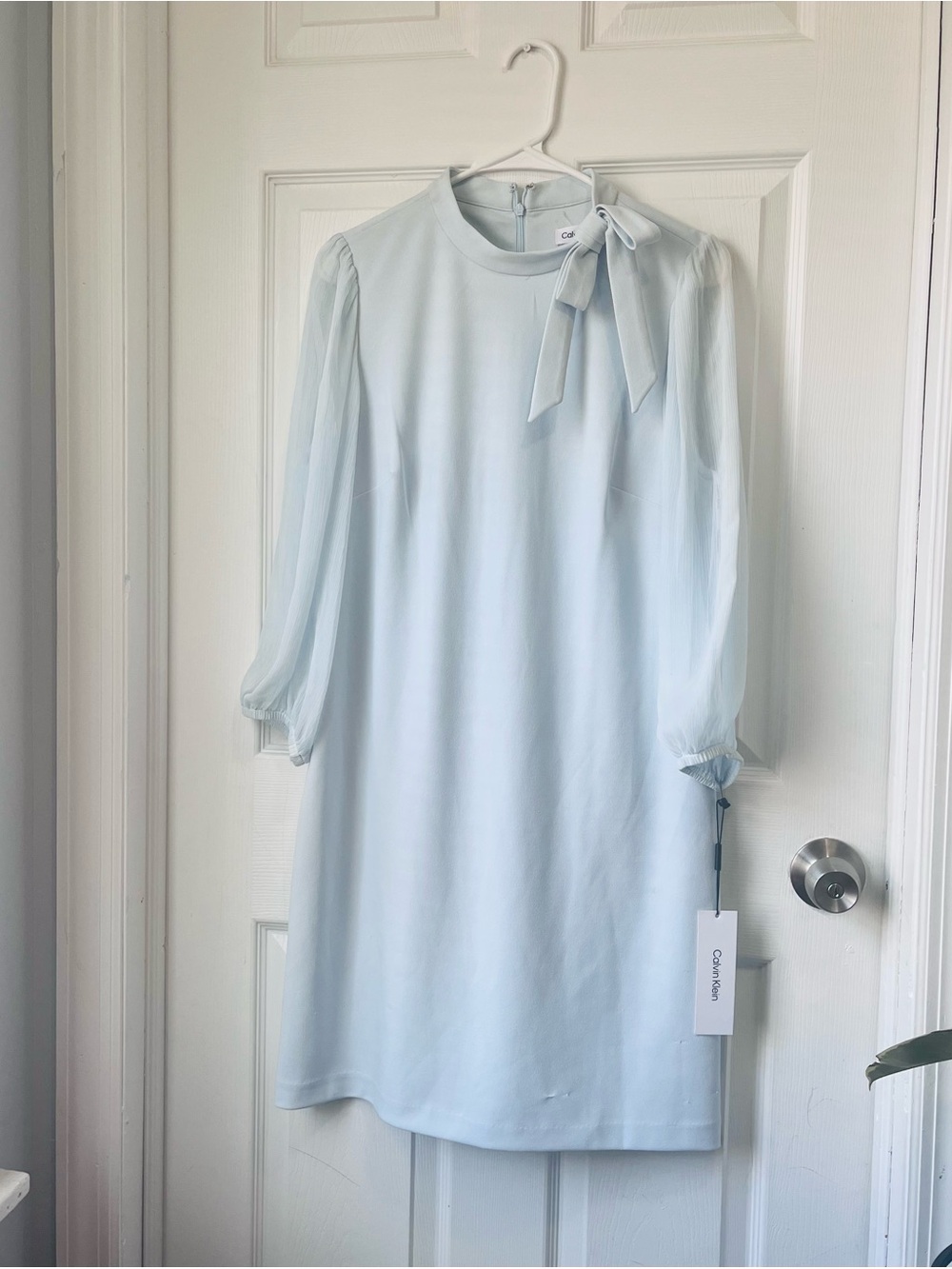 Calvin Klein Pale Blue Bow-Neck Midi Dress